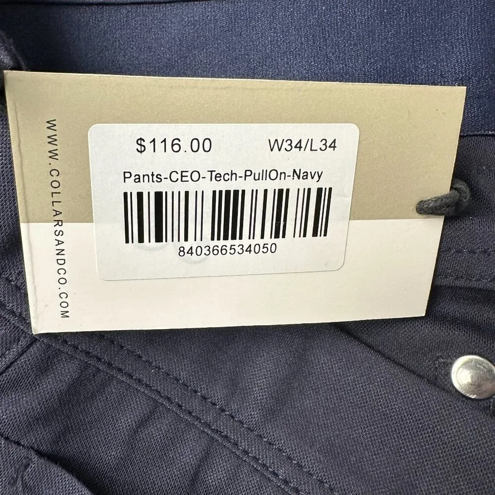 Collars‎ & Co Men's CEO Tech Pull On Stretch Pants, Size W34 x L34, Navy